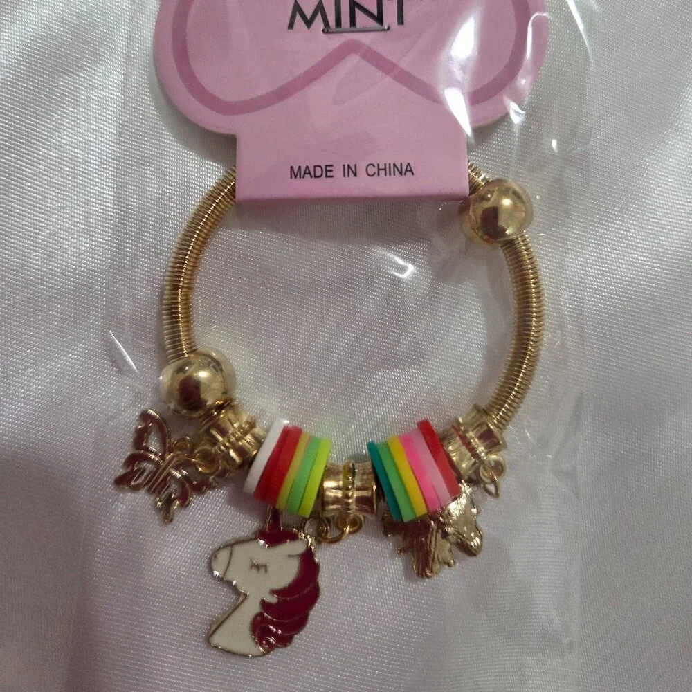 Mint Baby Small Metal Bracelet Lot of 8 Colorful Charm Bangles Kids Jewelry Set
